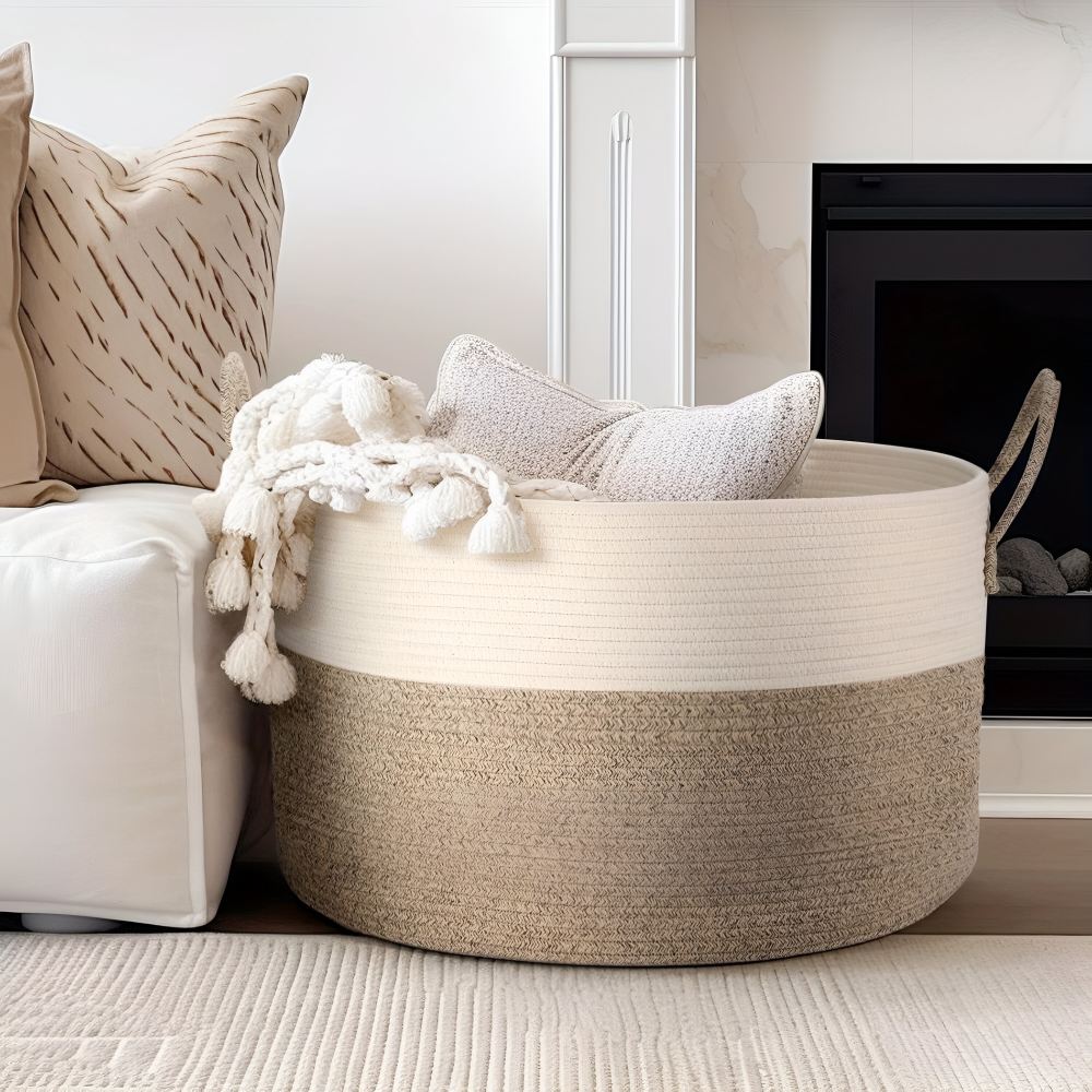 Woven Storage Basket 50L Recycled Polyester With Handles
