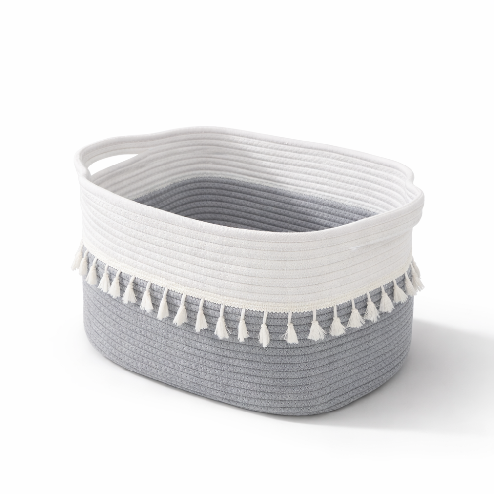 Woven Storage Basket Cotton Rope Tassel Trim