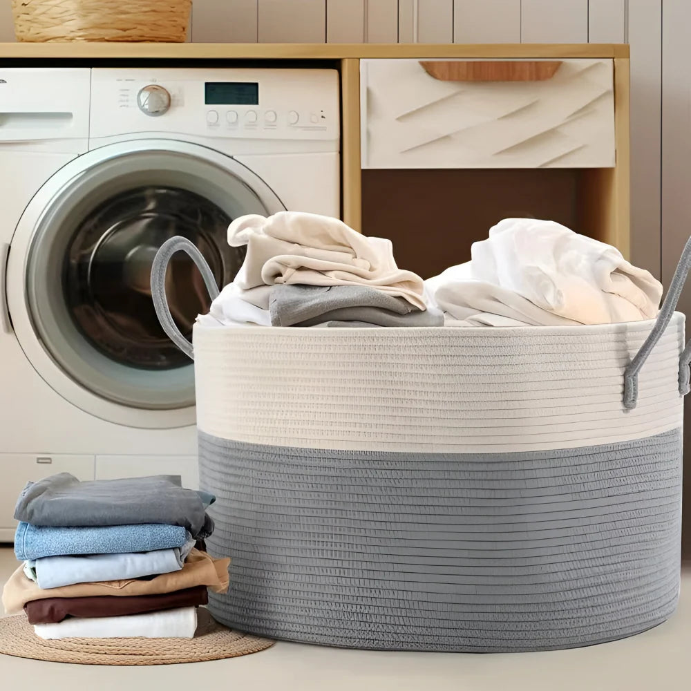 Woven Storage Basket Extra-Large Machine Washable Built-In Handles