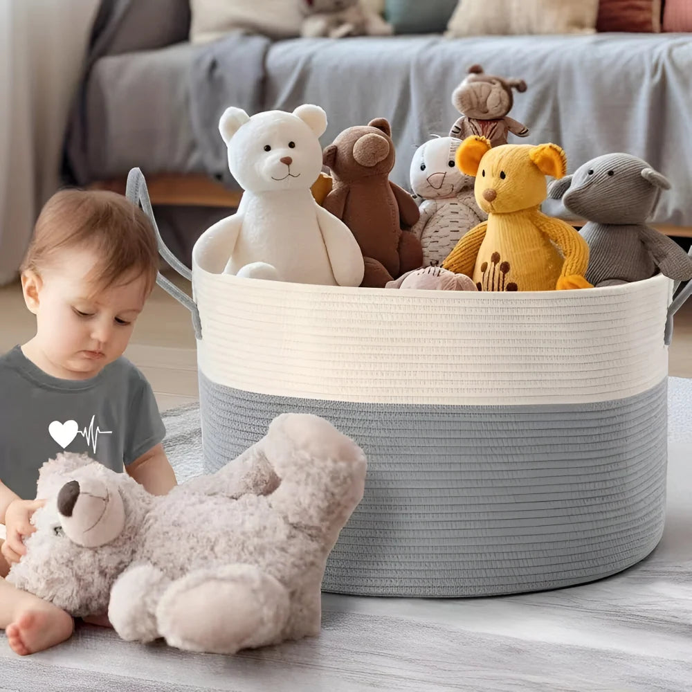 Woven Storage Basket Extra-Large Machine Washable Built-In Handles