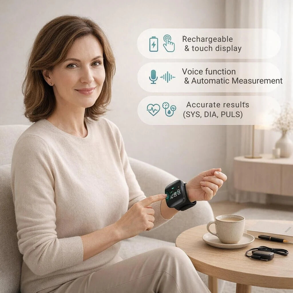 Wrist Blood Pressure Monitor Touch Display Voice USB Rechargeable