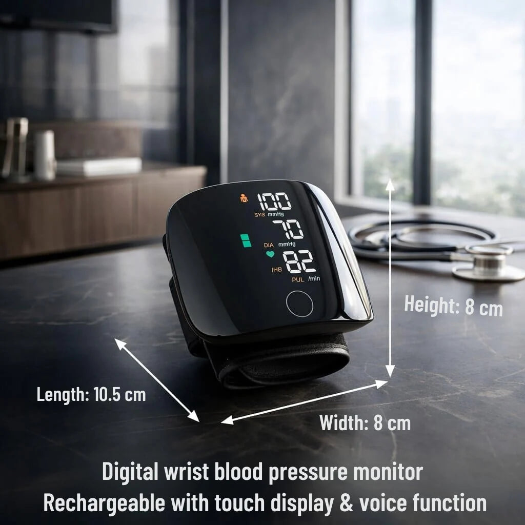 Wrist Blood Pressure Monitor Touch Display Voice USB Rechargeable