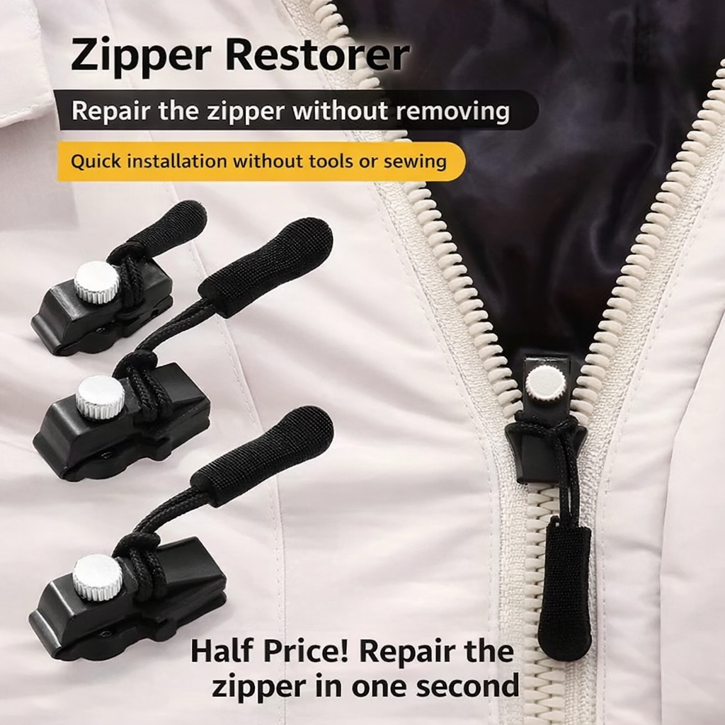 Zipper Repair Kit Universal Slide-On Metal No-Sew