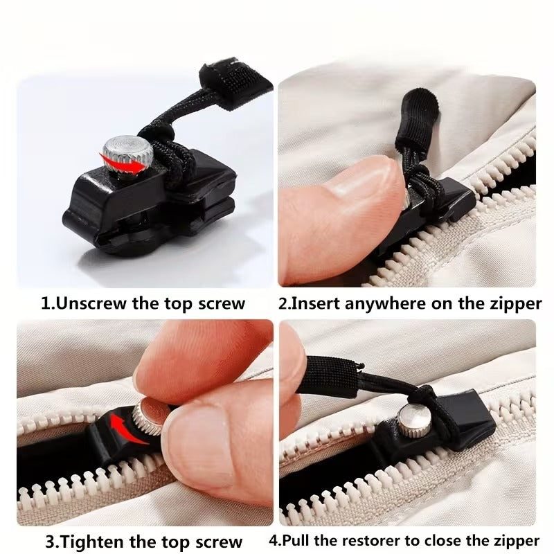 Zipper Repair Kit Universal Slide-On Metal No-Sew