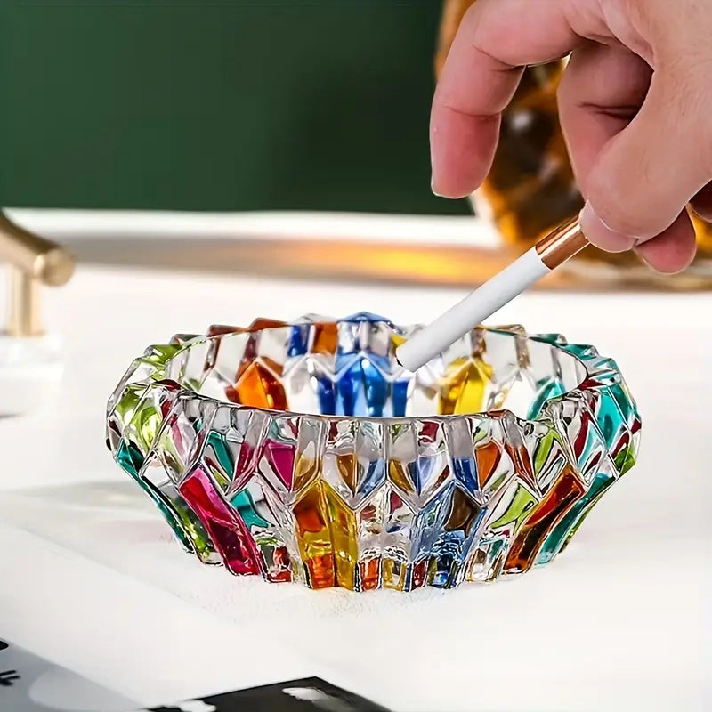 Elegant Crystal Ashtray with Decorative Prism Design