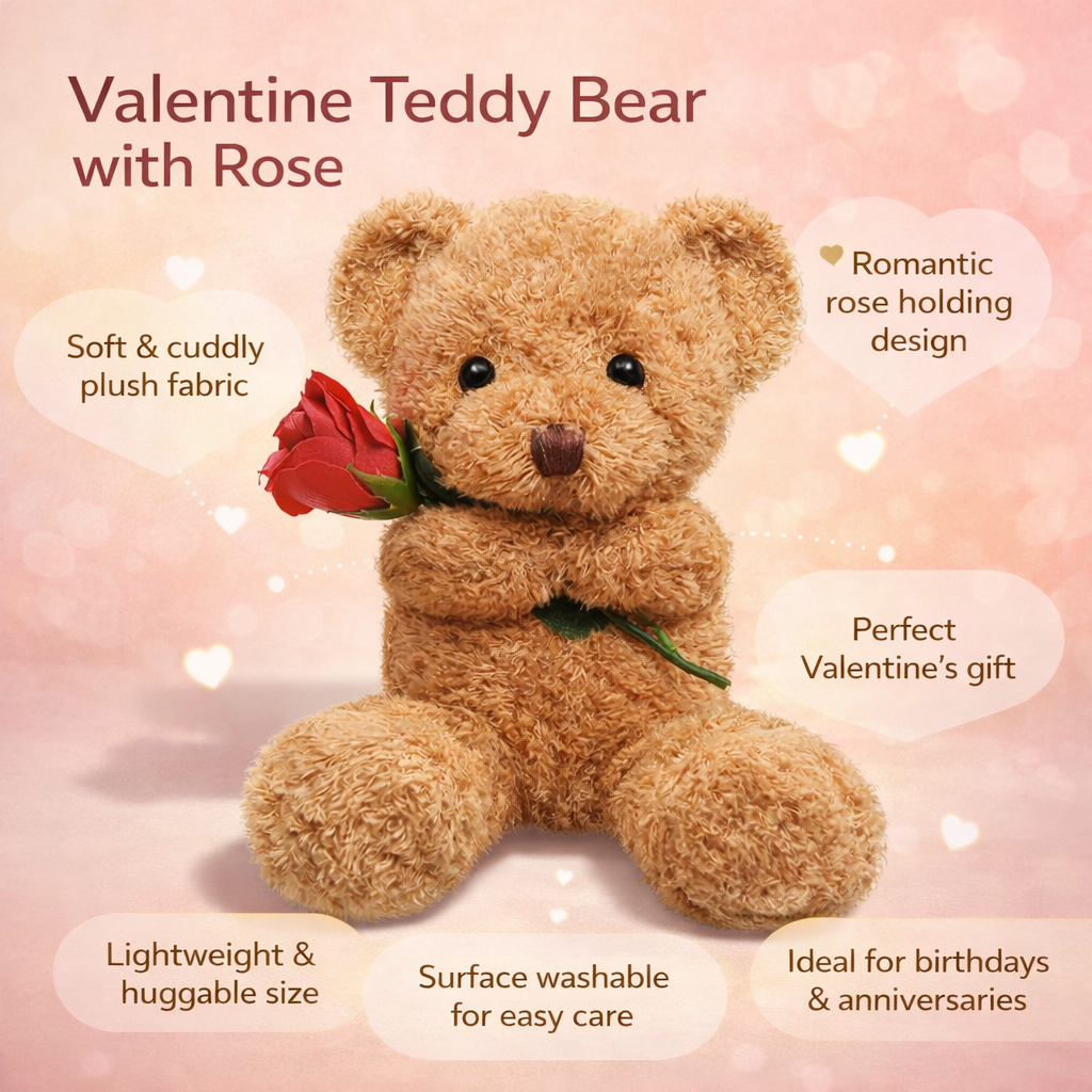 Adorable Plush Companion | Huggable Stuffed Bear with Floral Accent | Ideal Gift for Love and Cherishment