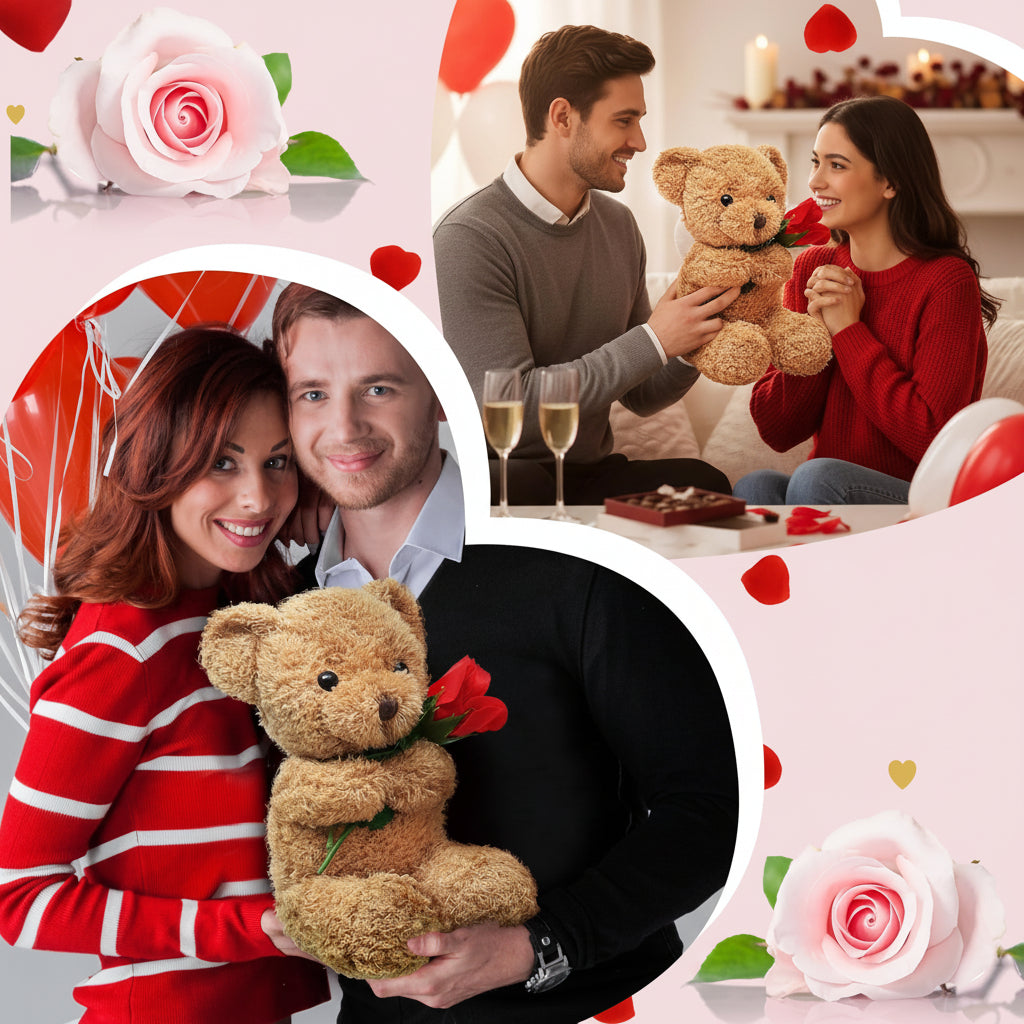 Adorable Plush Companion | Huggable Stuffed Bear with Floral Accent | Ideal Gift for Love and Cherishment