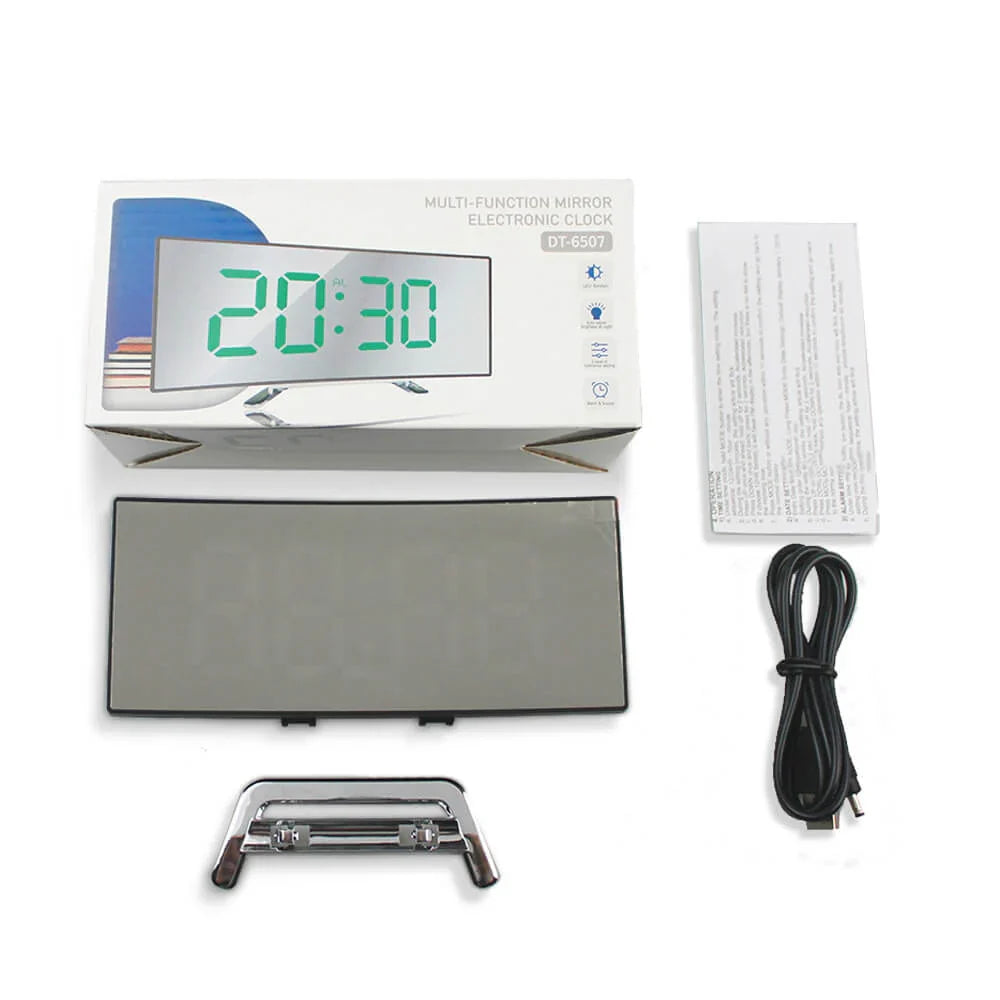 Sleek LED Alarm Clock with Mirror Screen and USB Port