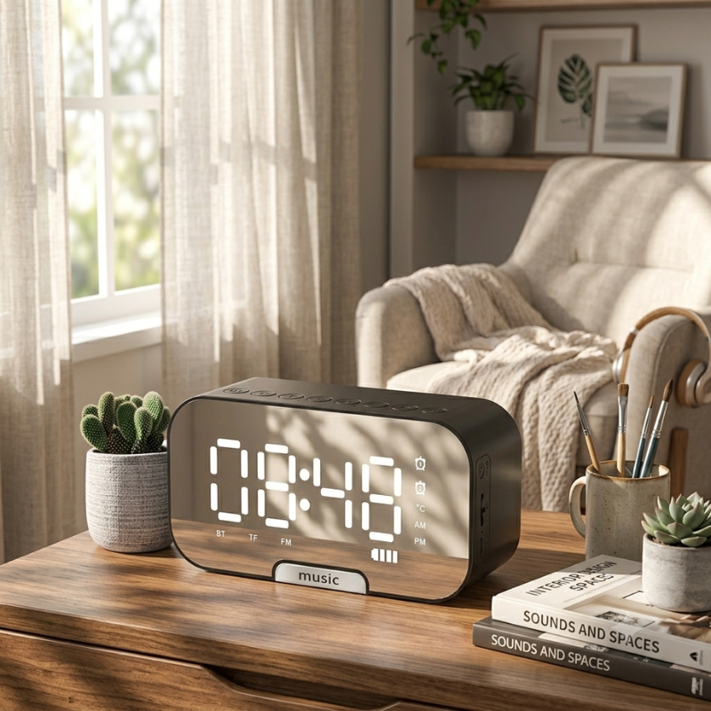 Stylish Alarm Clock with Bluetooth Sound System and LED Readout