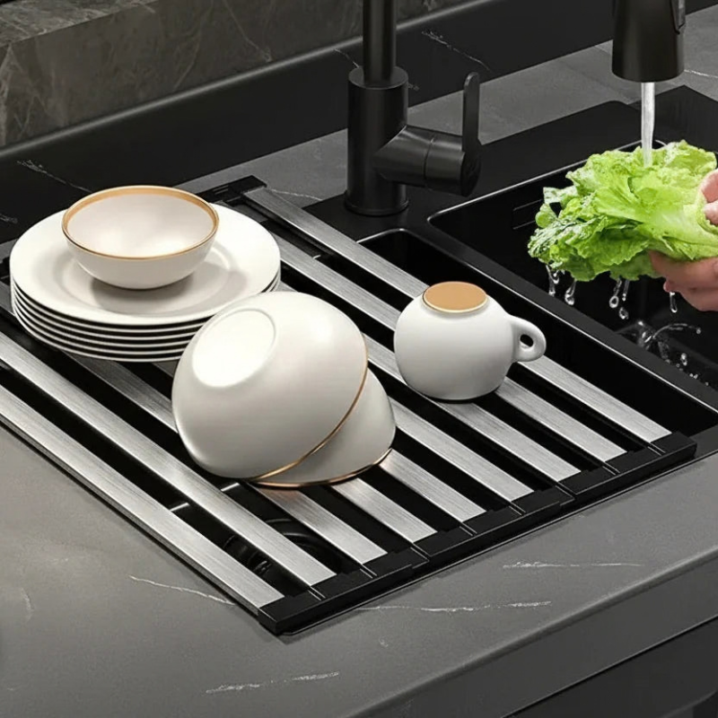 Compact Stainless Steel Dish Drying Rack with Foldable Design