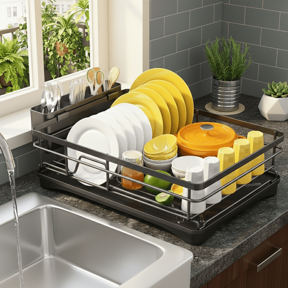 Effortless Dish Drying Rack with Drip Tray for Neat Spaces