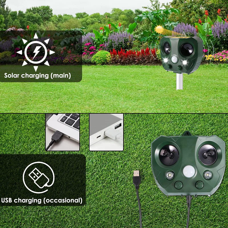 Solar-Powered Bird Repeller | Humane Ultrasonic & Light System