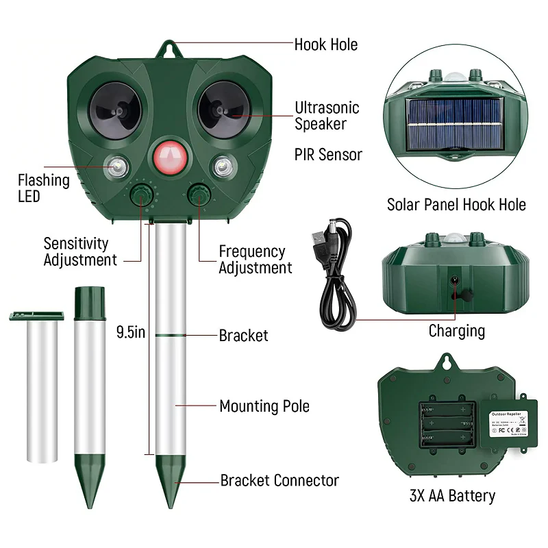 Solar-Powered Bird Repeller | Humane Ultrasonic & Light System