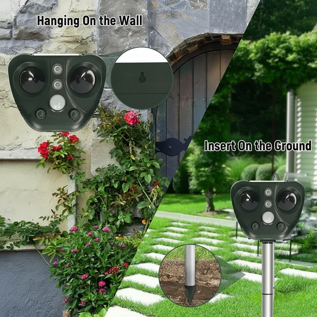 NatureShield | Solar-Powered Ultrasonic Bird Deterrent with Lights