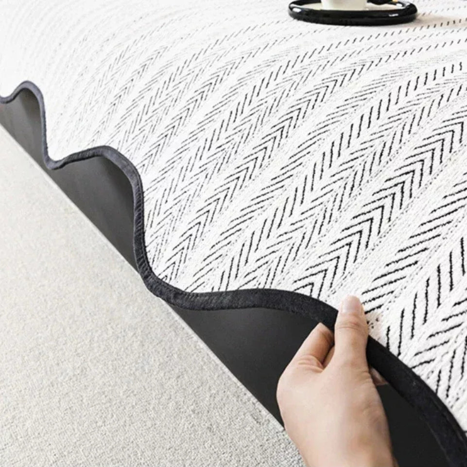 Chic Herringbone Slipcover with Scalloped Trim – Soft Microfiber Protector for Your Living Space