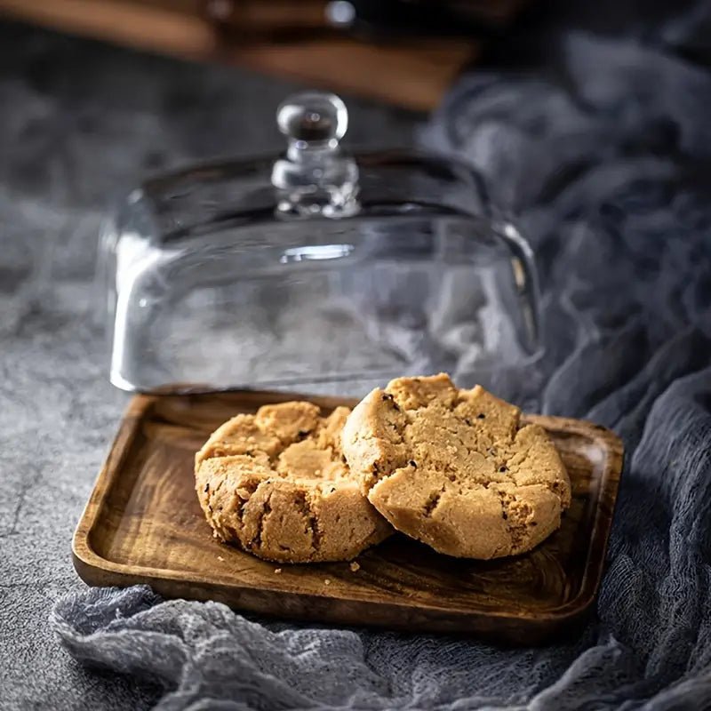 Chic Glass Butter Keeper with Wooden Base | Elegant Kitchen Storage