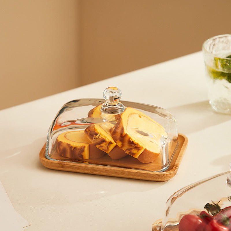 Chic Glass Butter Keeper with Wooden Base | Elegant Kitchen Storage
