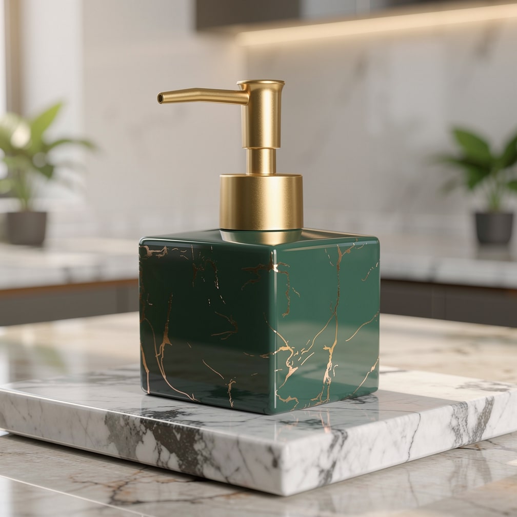 Elegant Ceramic Soap Dispenser with Gold Accent