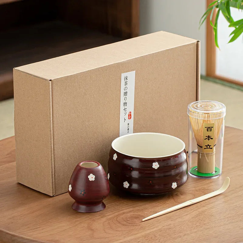Charming Matcha Tea Set with Floral Accents for Authentic Brewing