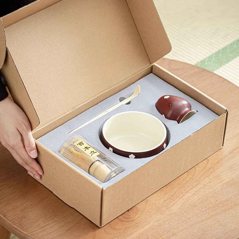 Charming Matcha Tea Set with Floral Accents for Authentic Brewing
