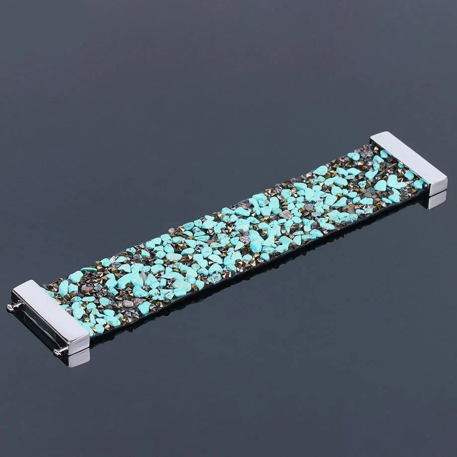 Stylish Artisan Stone Bracelet with Customizable Leather Band