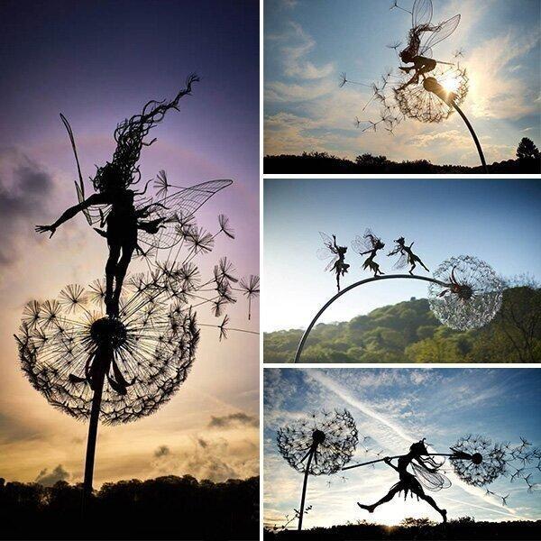 Whimsical Fairy Garden Stakes | Metal Dandelion Decor for Outdoor Charm