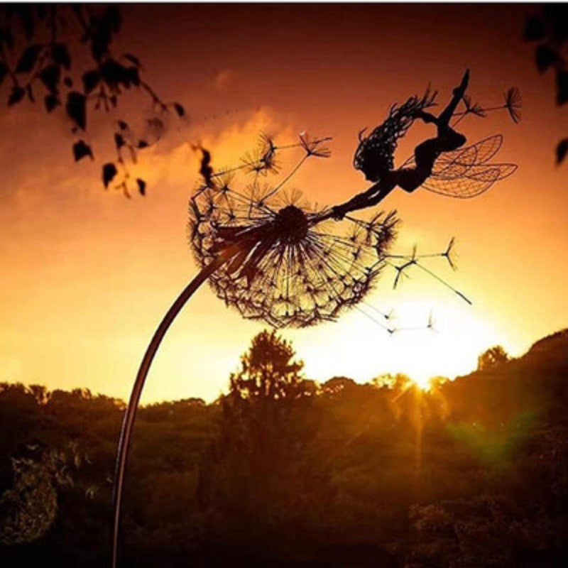 Whimsical Fairy Garden Stakes | Metal Dandelion Decor for Outdoor Charm