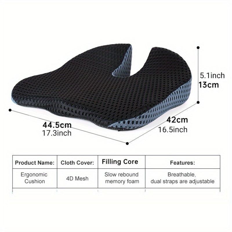 ComfortMax Ergonomic Cushion with Memory Foam & Anti-Slip Base