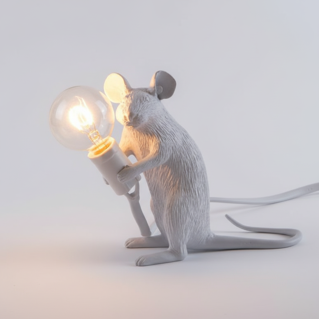 Glow-in-the-Dark Mouse Figure Lamp - Plastic Resin Design