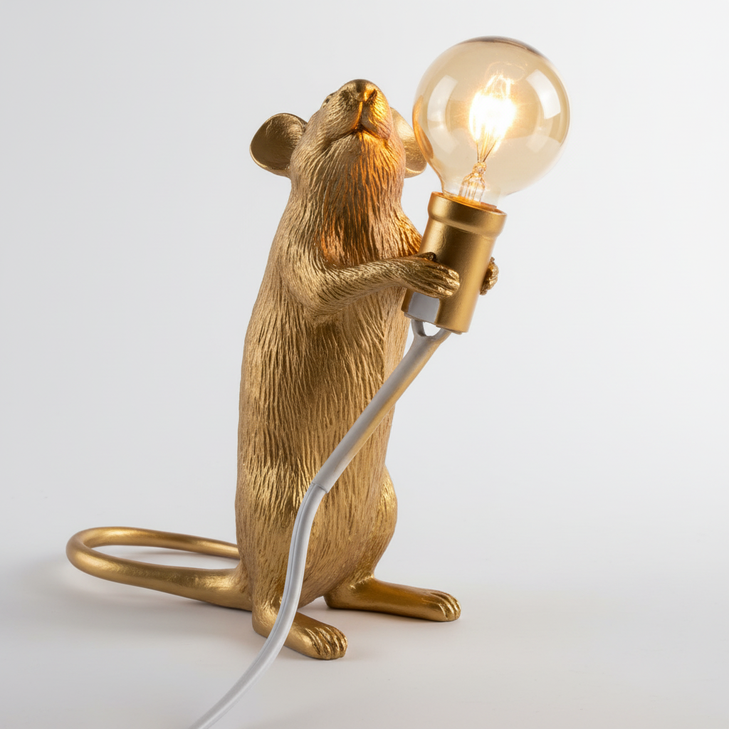 Glow-in-the-Dark Mouse Figure Lamp - Plastic Resin Design