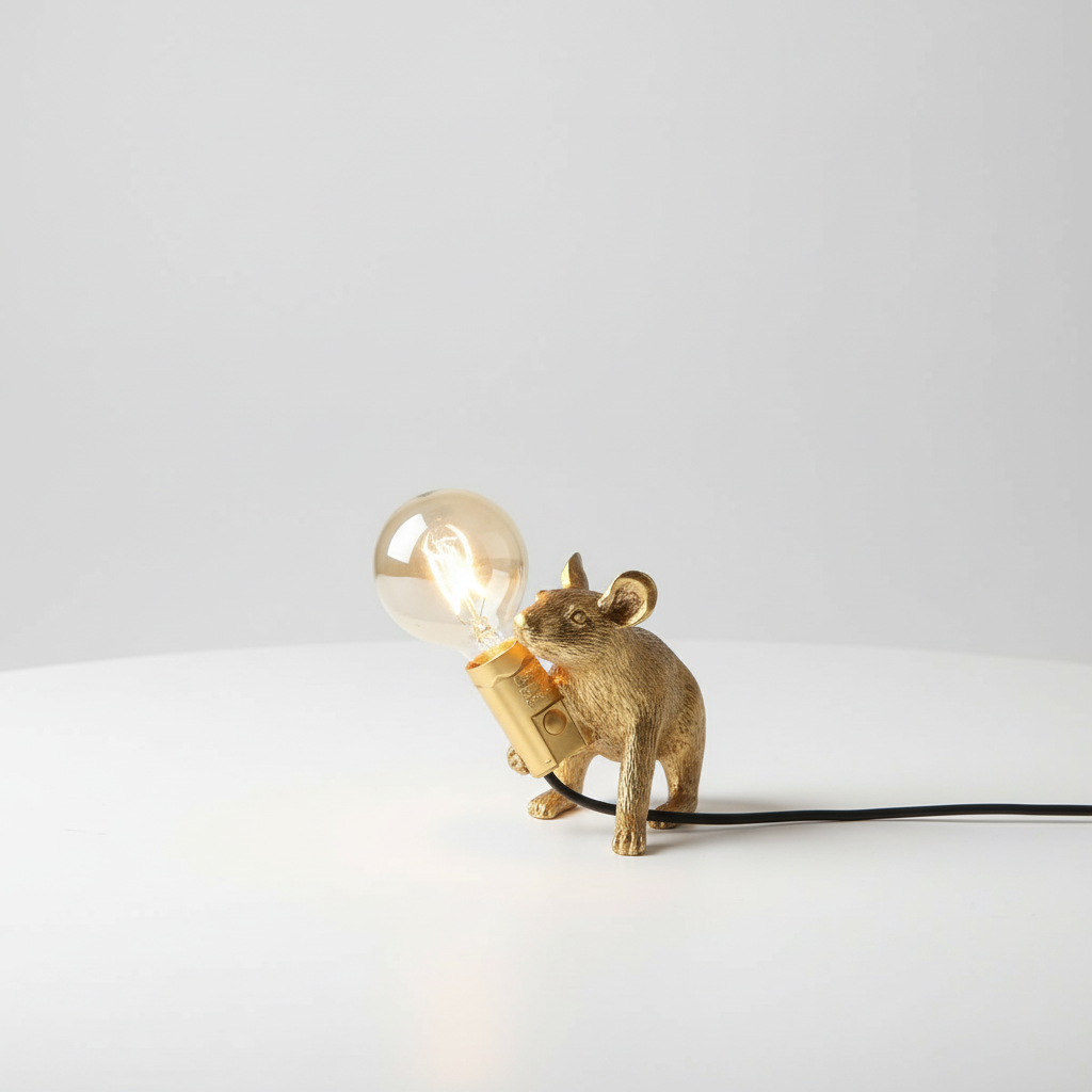 Glow-in-the-Dark Mouse Figure Lamp - Plastic Resin Design
