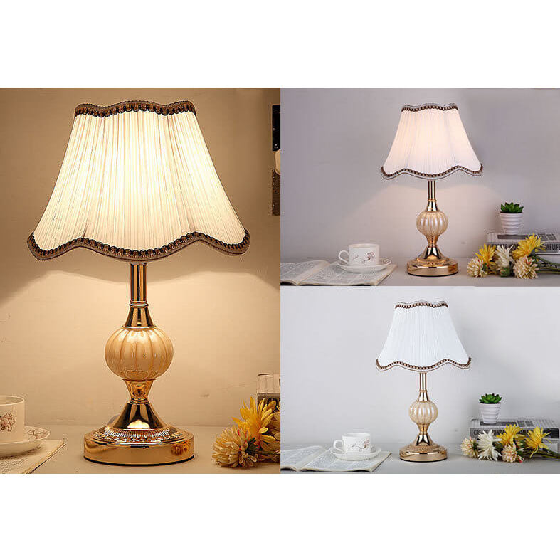 LuxeGlow | Chic Vintage-Style Glass and Fabric Table Lamp
