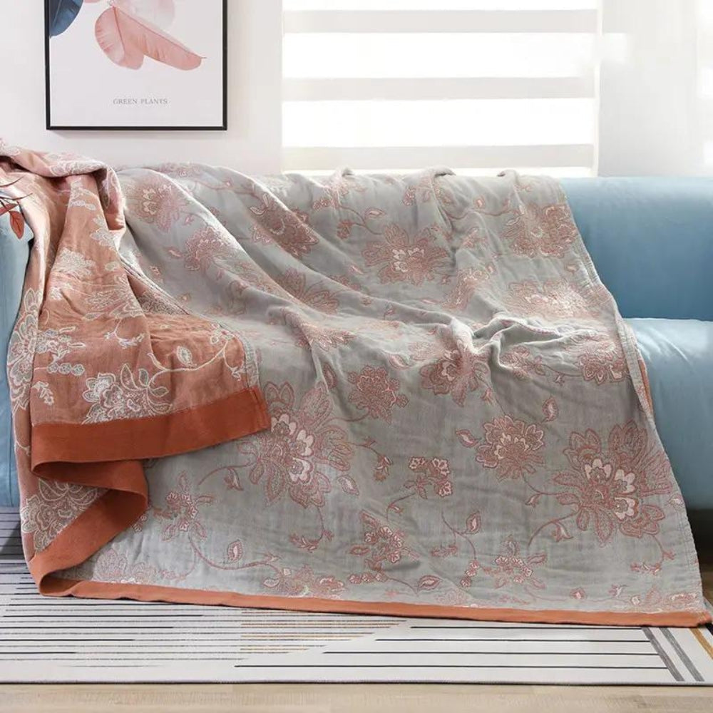 Breezy Blossom Cotton Throw – Lightweight Floral Accent Blanket