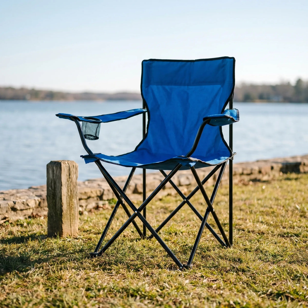 Compact Outdoor Chair with Built-In Beverage Holder