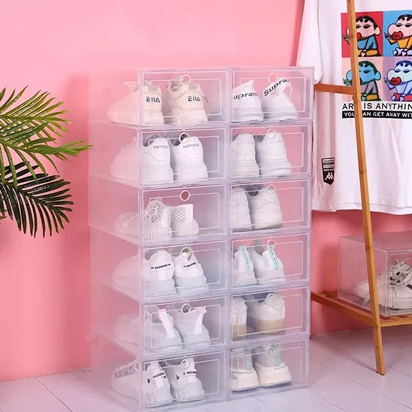 Set of 6 Stackable Clear Shoe Storage Containers