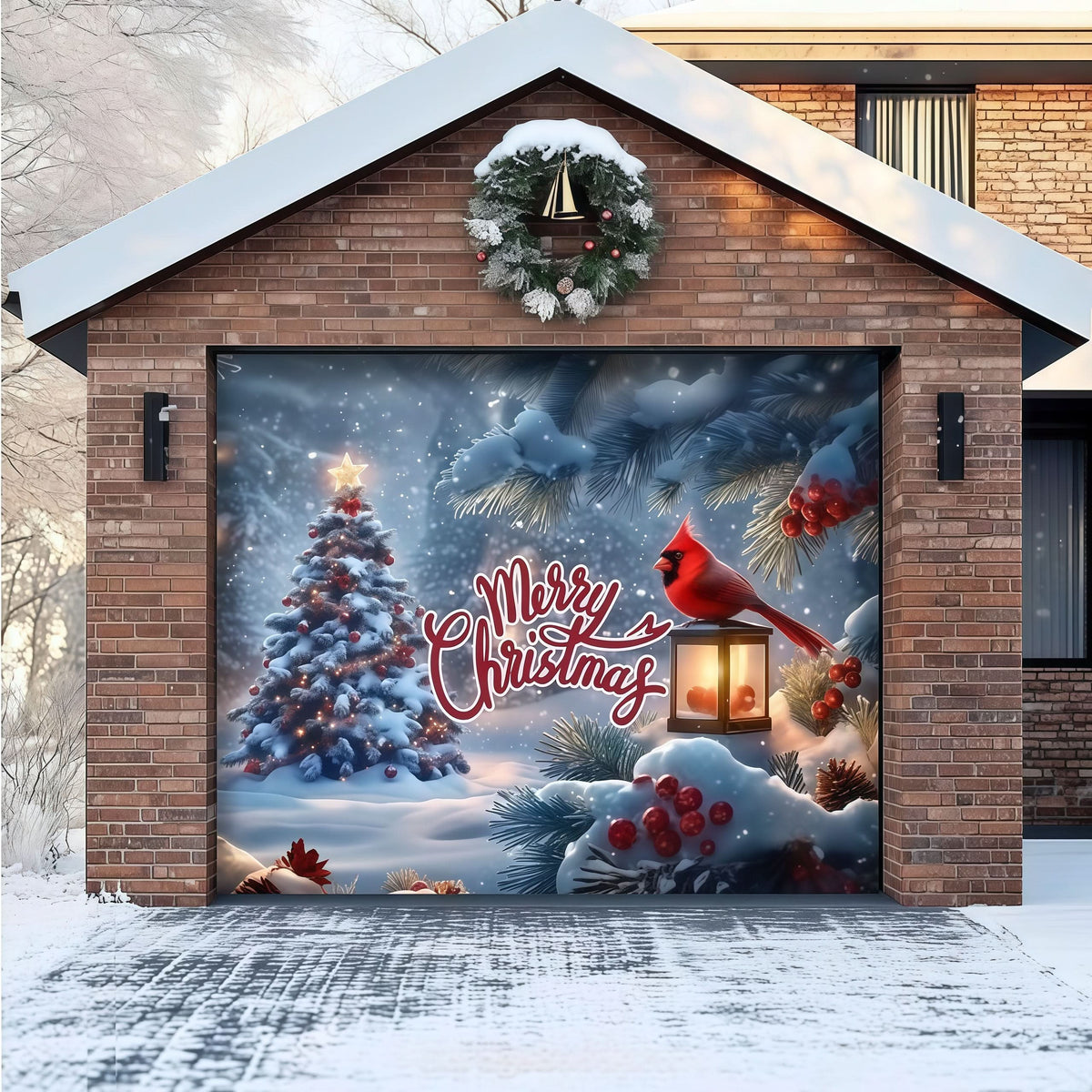 Festive Cardinal Garage Door Décor for Holiday Cheer