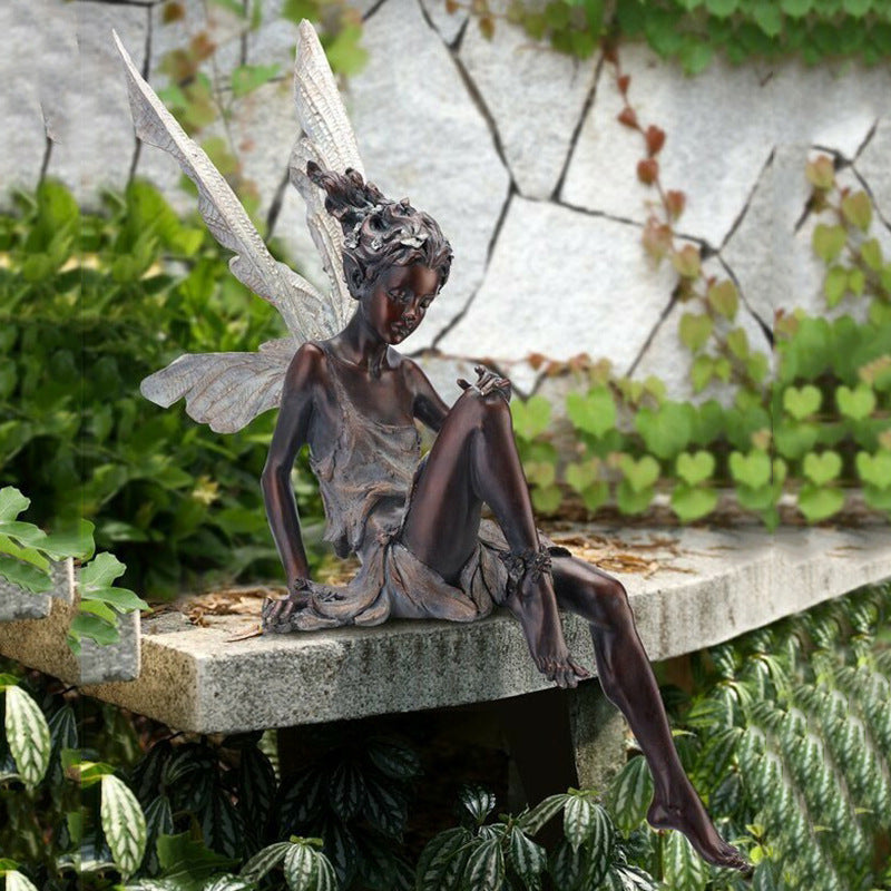 Charming Fairy Sculpture | Elegant Angel with Sunflower Dish