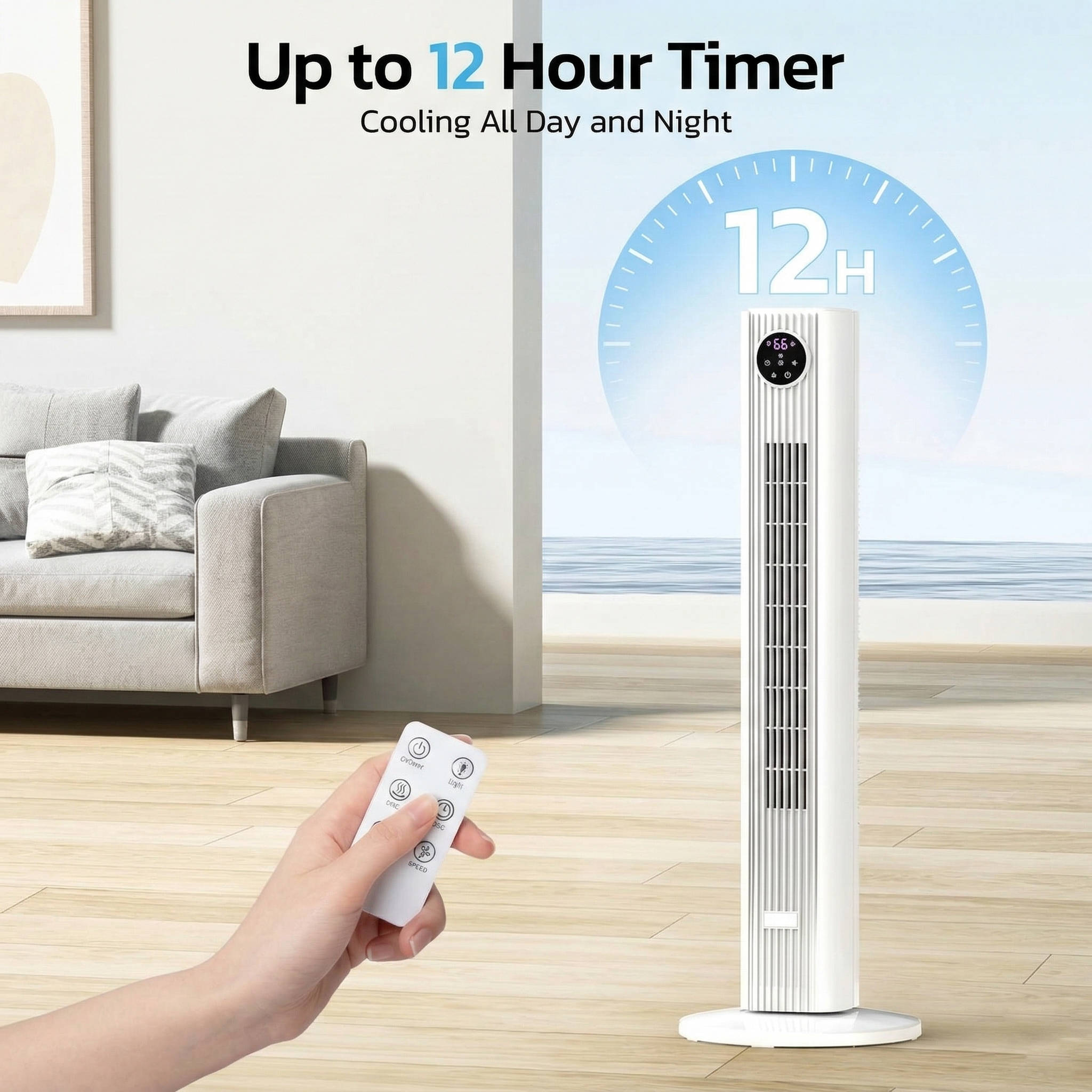 BreezeSmart 35-Inch Oscillating Tower Fan – Silent, Efficient Airflow with Remote Control, 4 Modes, 12-Hour Timer & 90° Oscillation
