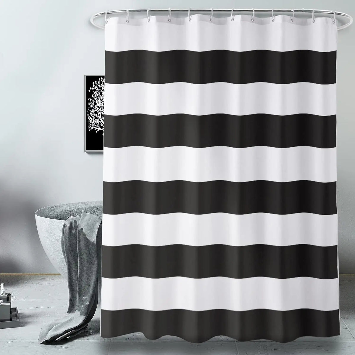 Wavy Patterned Fabric Shower Curtain - Striped Design