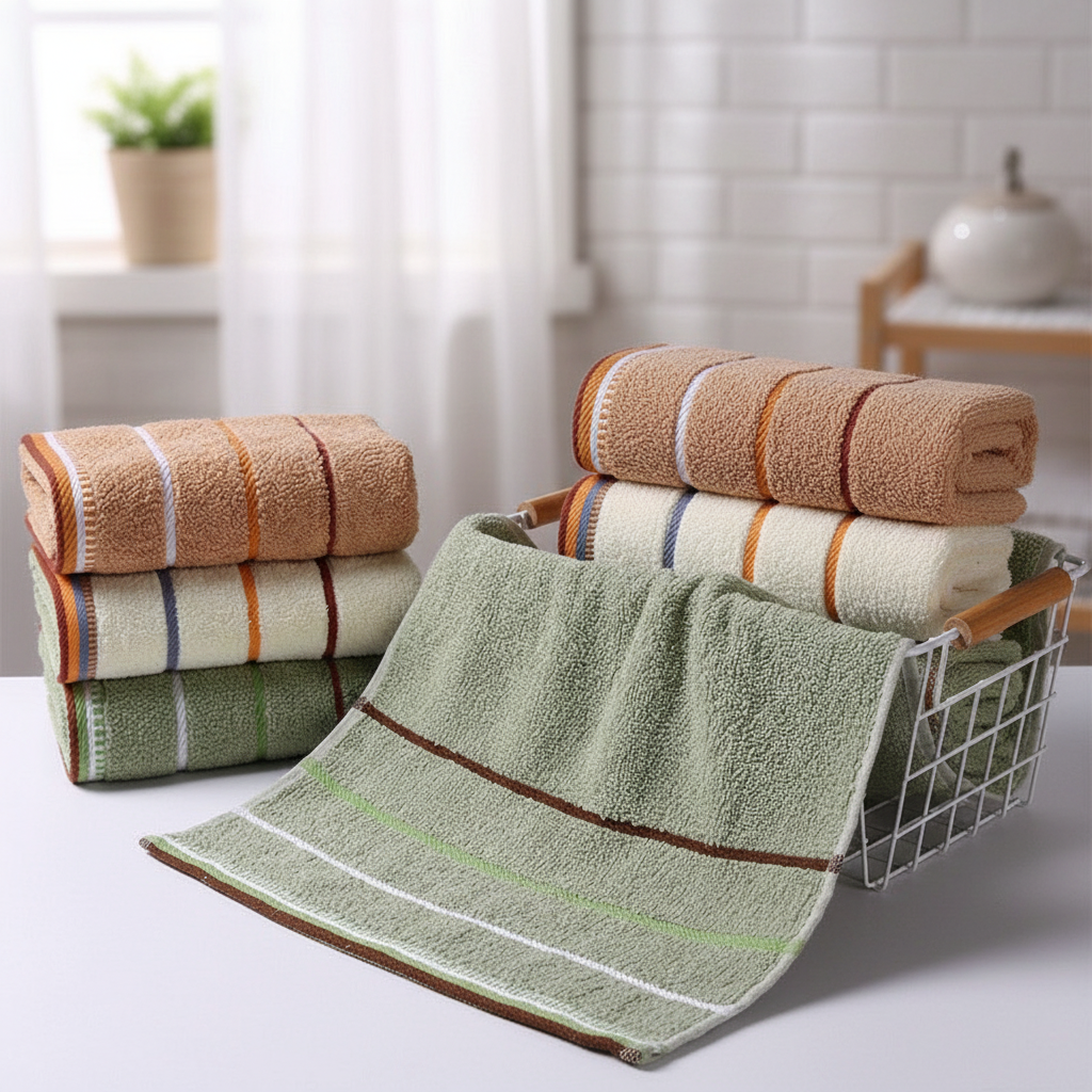 Set of Striped Terry Bath Towels