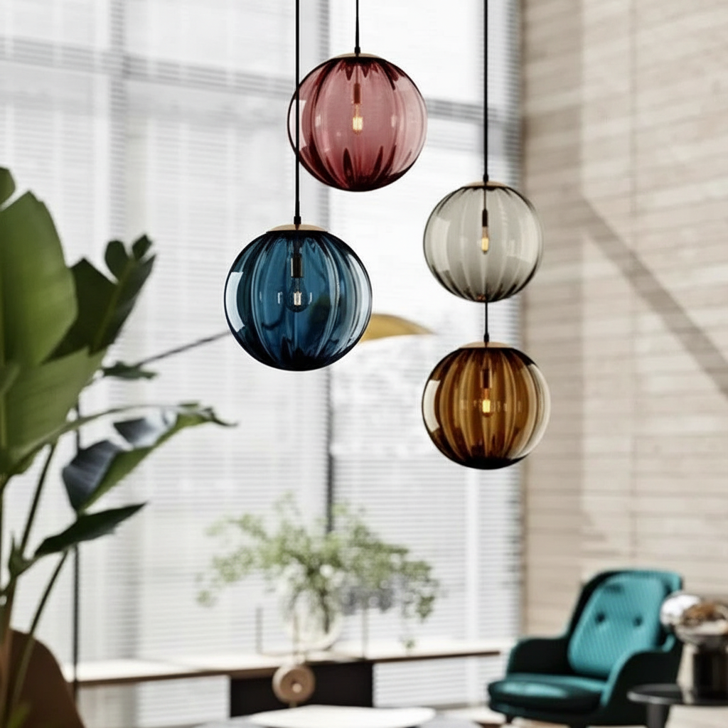 Hanging Pendant Light with Glass Ball Shade