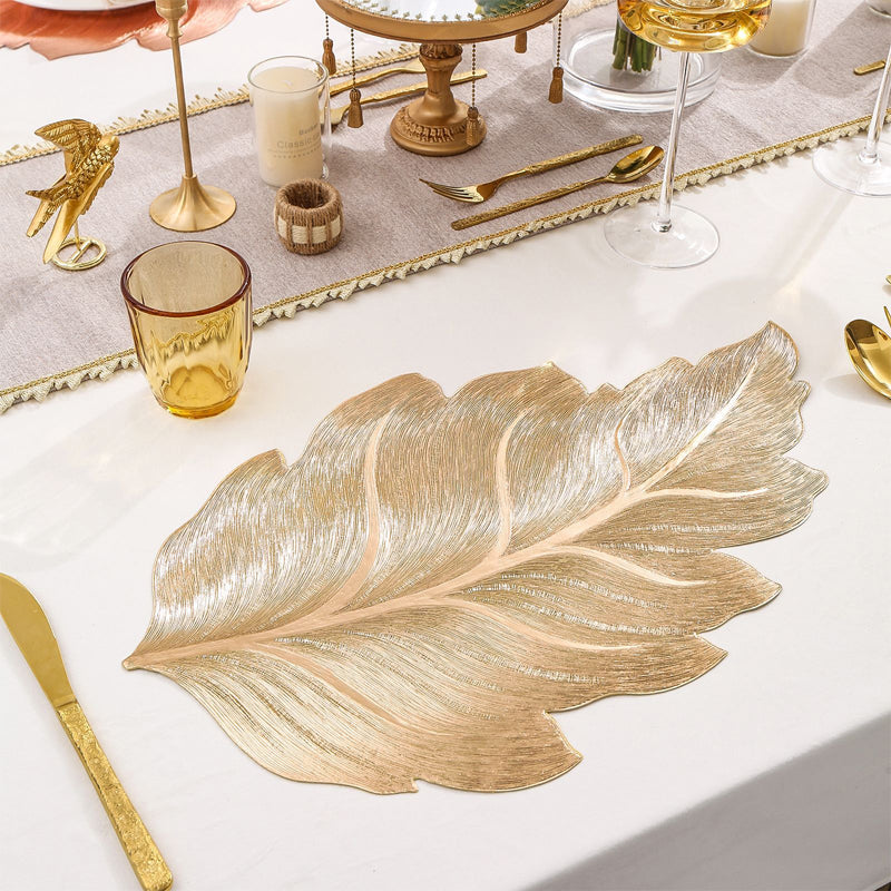 Elegant Leaf-Shaped Dining Mat, Durable PVC, Water-Resistant