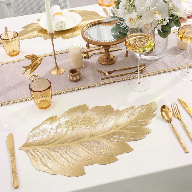 Elegant Leaf-Shaped Dining Mat, Durable PVC, Water-Resistant