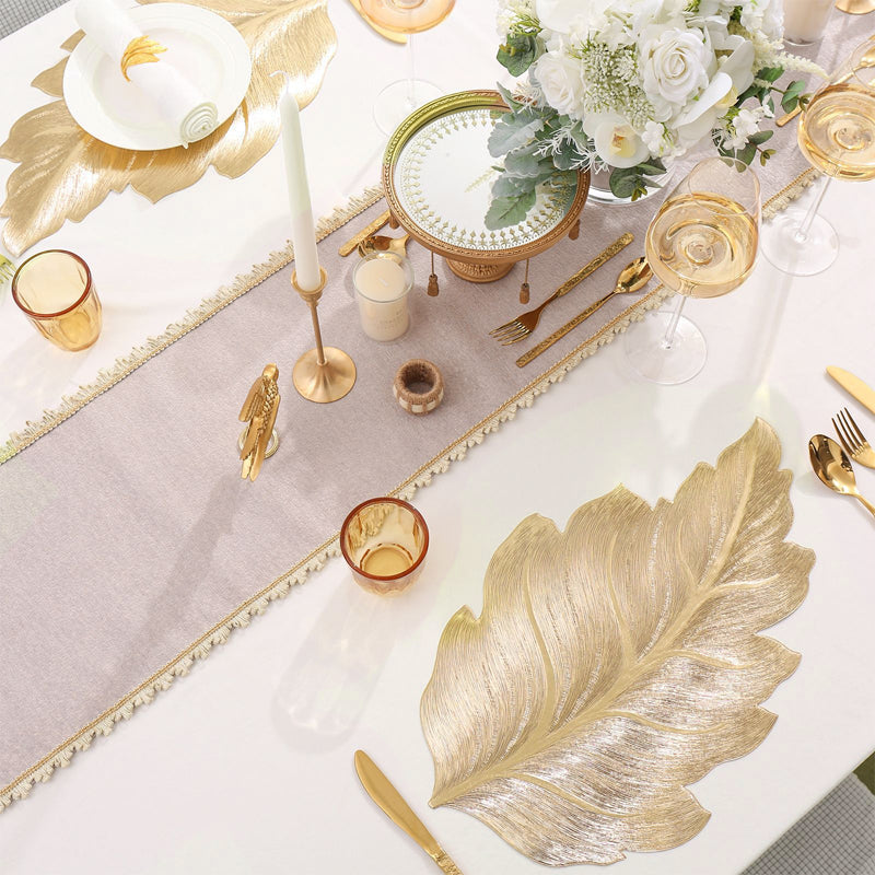 Elegant Leaf-Shaped Dining Mat, Durable PVC, Water-Resistant