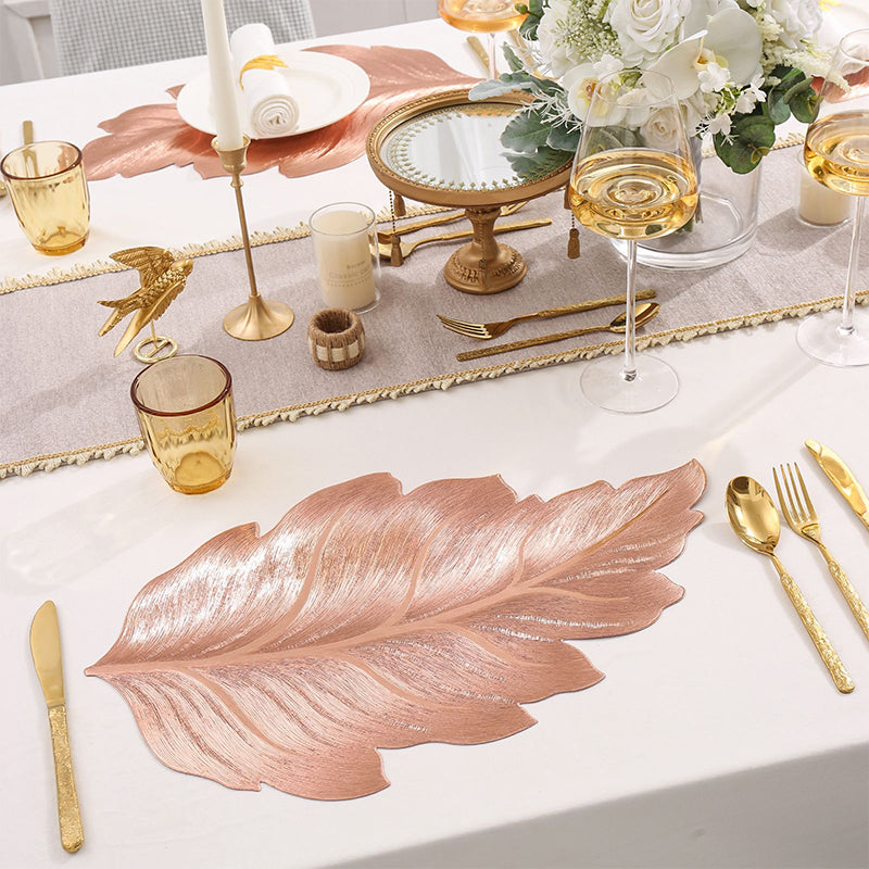 Elegant Leaf-Shaped Dining Mat, Durable PVC, Water-Resistant