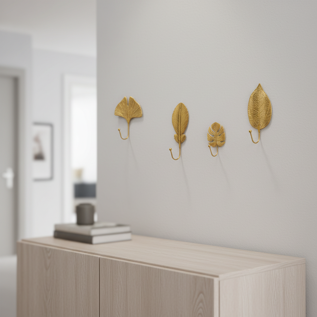 Leaf-Shaped Wall Hook in Gold Finish – Cast Iron Design