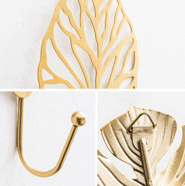 Leaf-Shaped Wall Hook in Gold Finish – Cast Iron Design