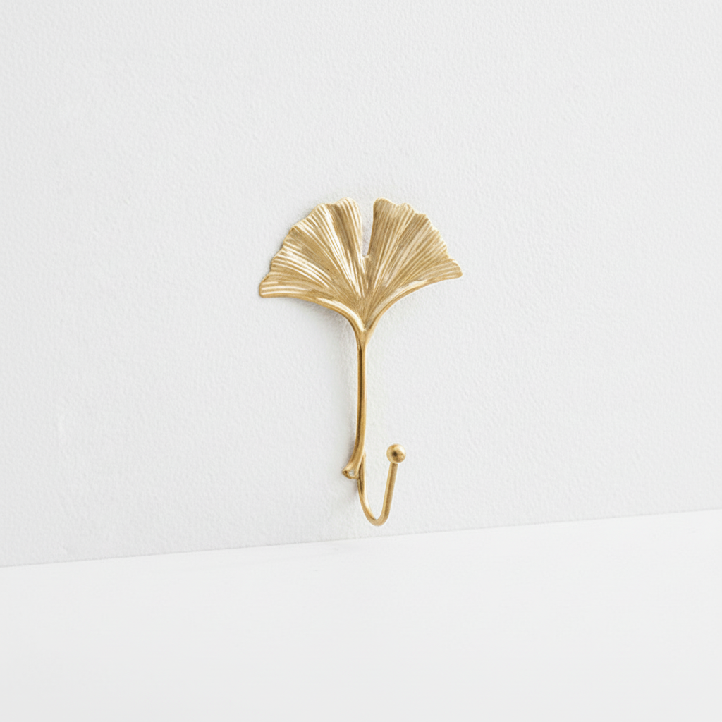 Leaf-Shaped Wall Hook in Gold Finish – Cast Iron Design