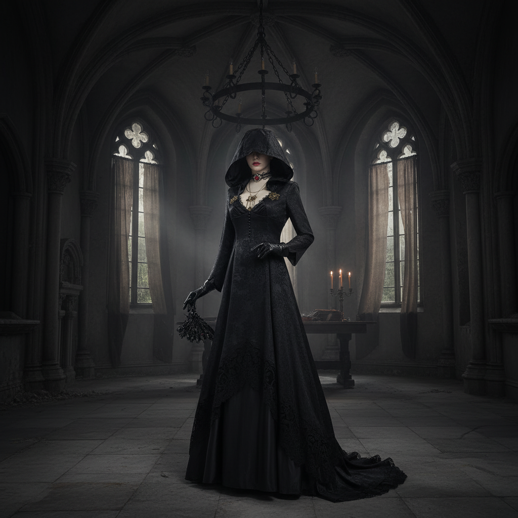 Elegant Dark Enchanter Costume Ensemble with Accessories