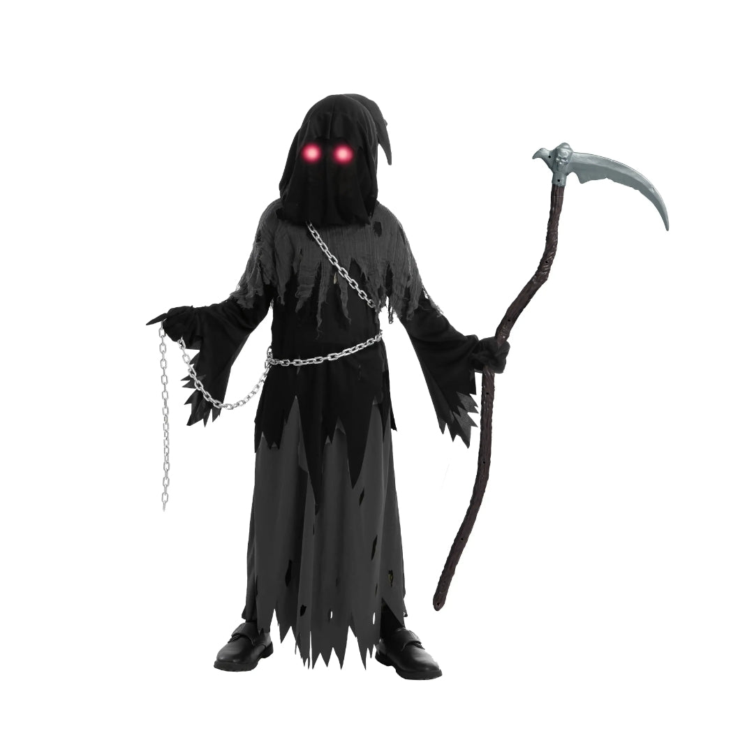 Spooky Specter Kids' Hooded Costume with Illuminating Eyes